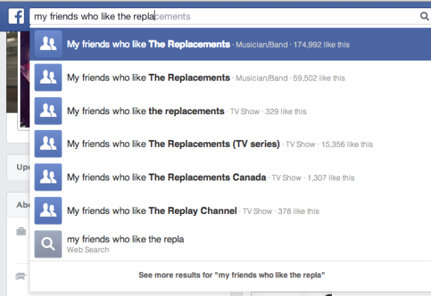 Facebook auto-complete search: Screenshot