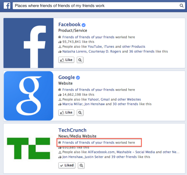Follow the links in Facebook graph search
