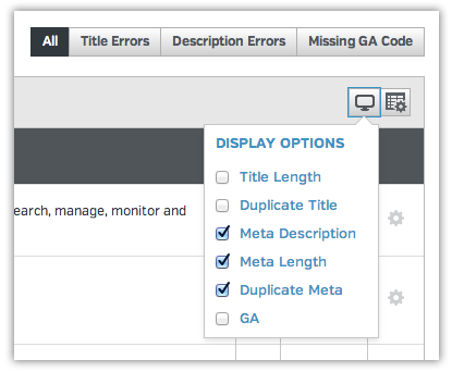Display options in site auditor