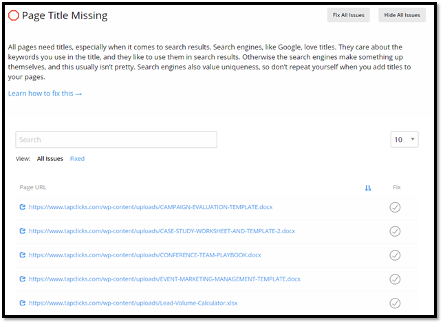 Missing Page Title – Site Auditor
