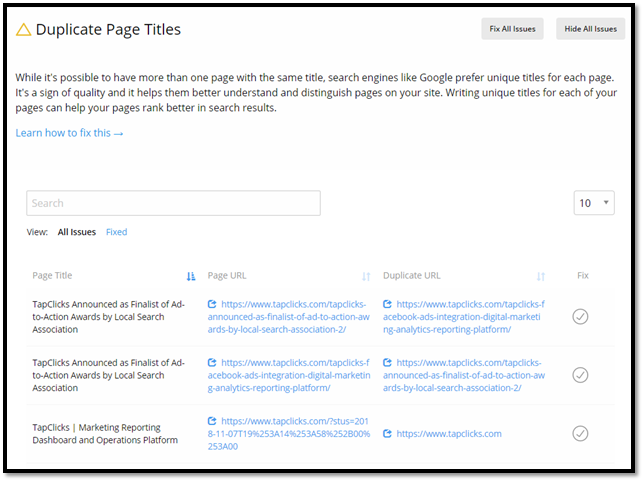 uplicate Page Title – Site Auditor