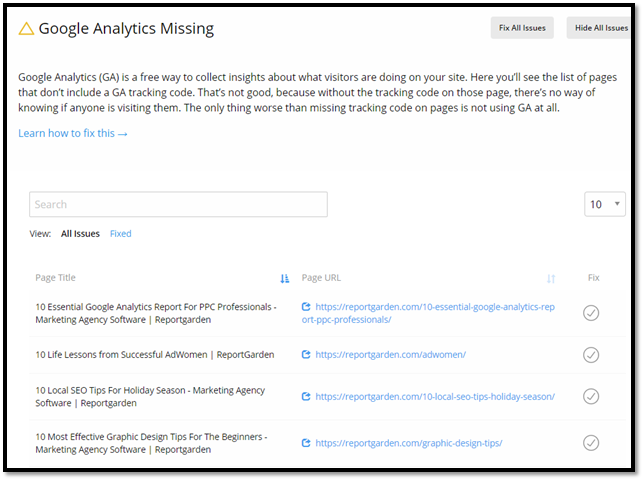 Google Analytics tag Missing – Site Auditor