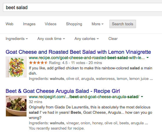 Recipe Rich Snippets in Google Search Results
