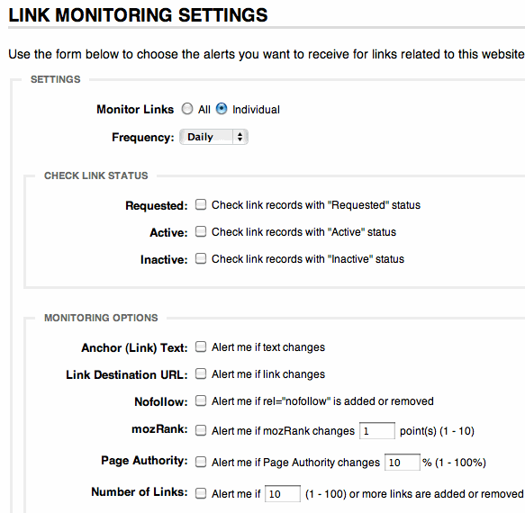 Link Monitor Settings