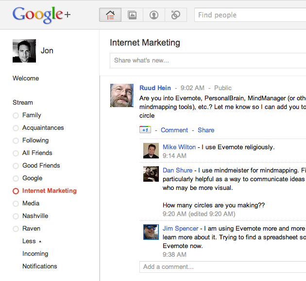 Google plus circle list