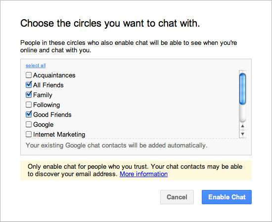 GTalk Circle Settings