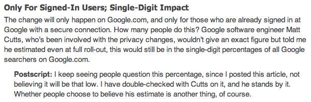 screenshot: google organic visits for signed-in users