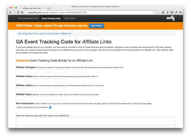 GA event tracking code for affiliate links