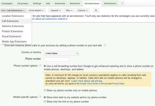 Google AdWords Call Extensions setup