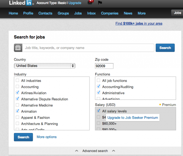 Linkedin Example - Navigation through filters