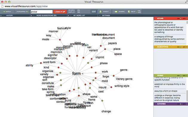 Visual Thesaurus results in bicycle-spoke style