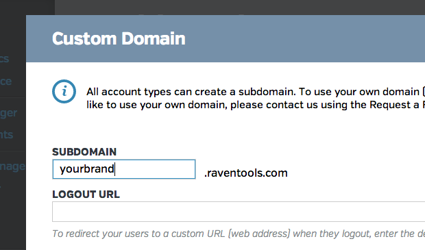 Set your custom subdomain in Raven Tools