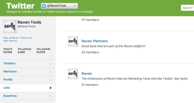 Raven Twitter lists