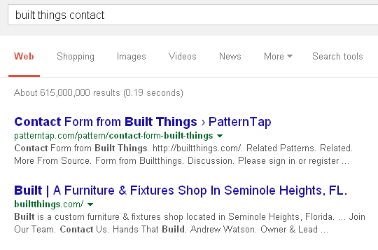built things contact google results