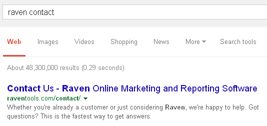 raven contact google results