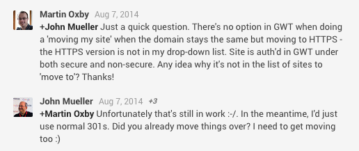 John Mueller Talks HTTPS to Martin Oxby on Google Plus