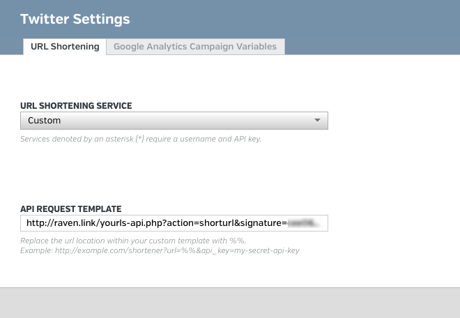 Customer URL Shortener Setting