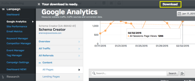 Download Report in Raven Tools