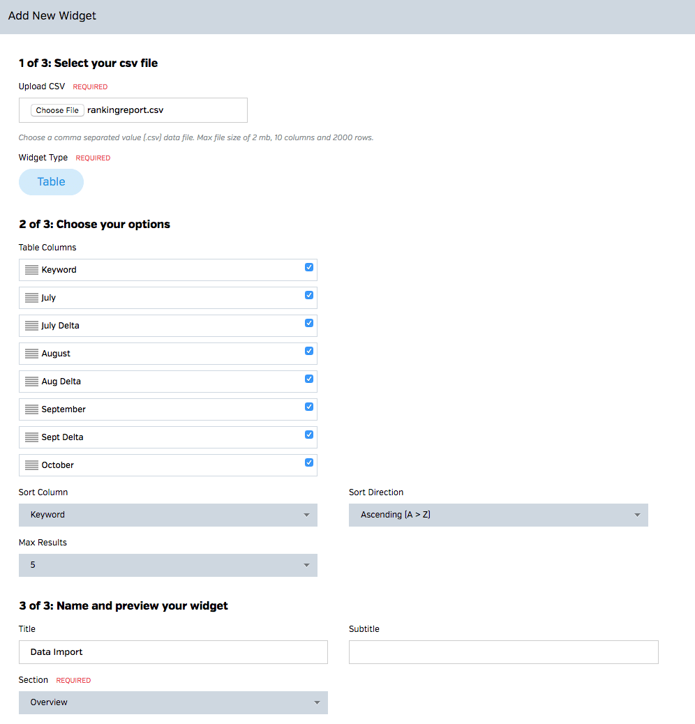 Raven Data Import Tool settings