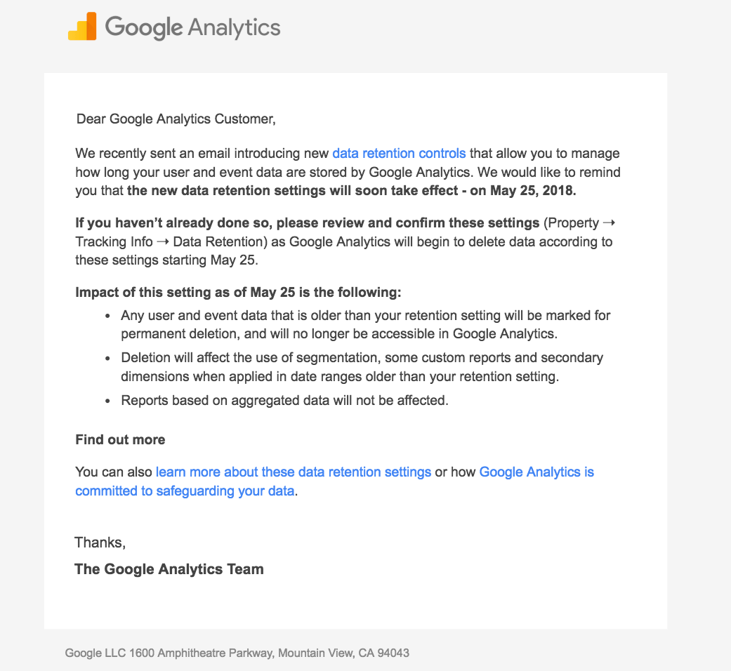 Google Analytics Data Retention Notice