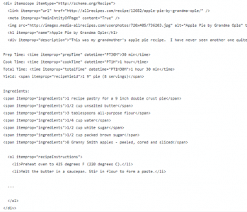 Example Recipe Schema Code in Microdata format