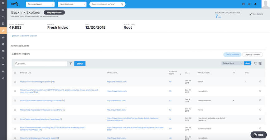 Raven Tools Link Spy and Backlink Explorer