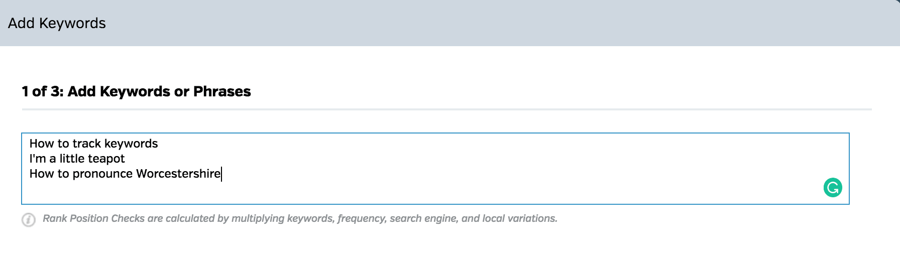 Adding your keywords with Raven Tools