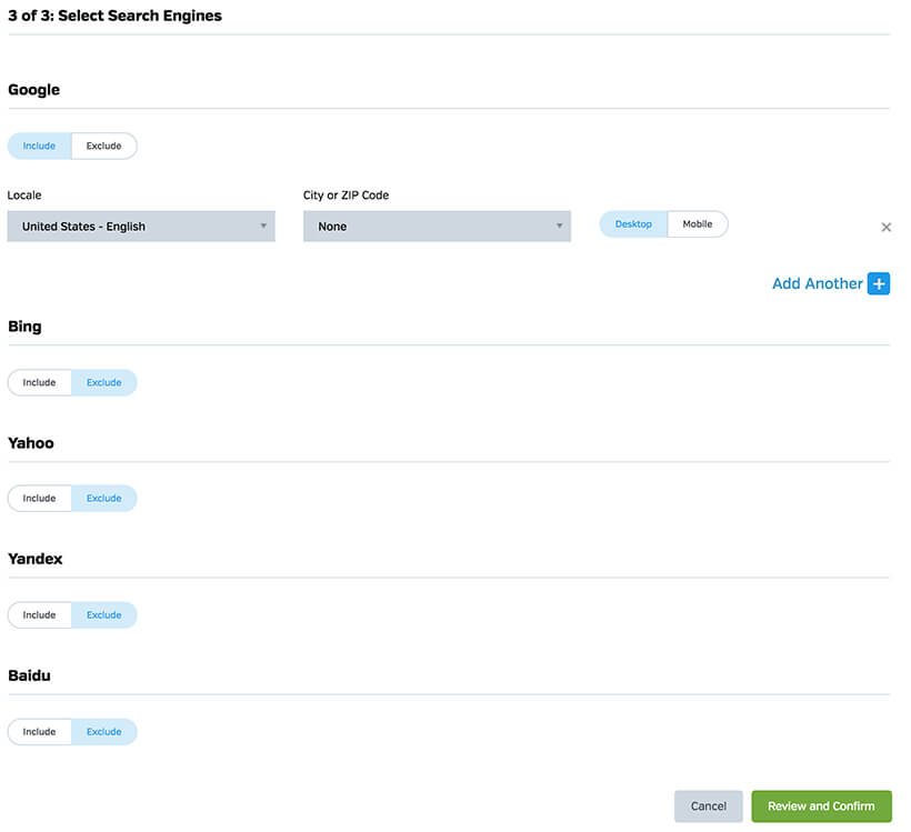 Search Engine Choice in SERP Tracker