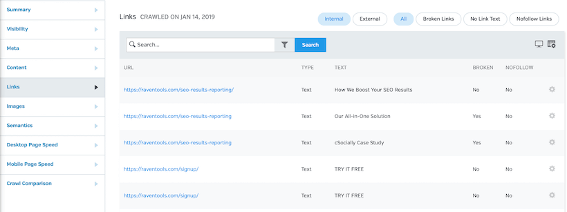 Internal Link Anchor Text with Raven Tools