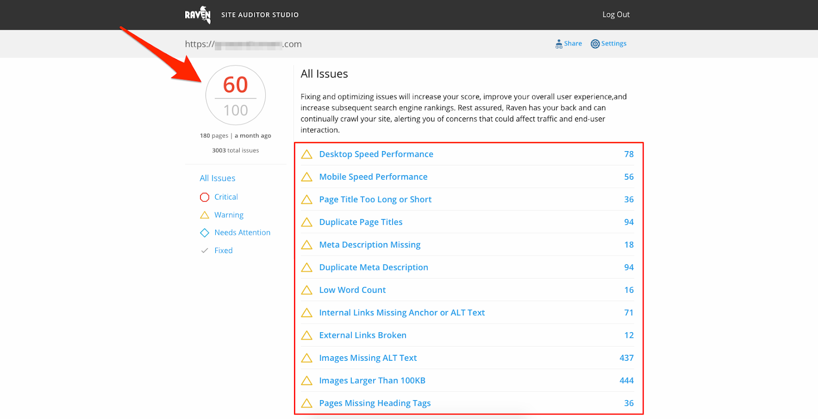 Site auditor studio: All issues