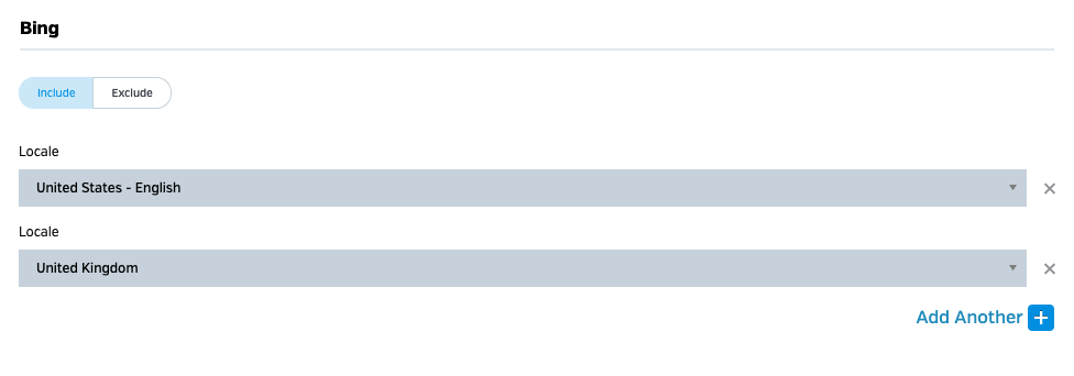 Bing: Include and exclude different locations in the world.