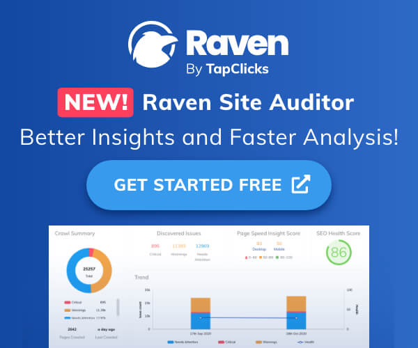  Descubra rápidamente sus problemas de primera prioridad en la página con los gráficos intuitivos de Raven Site Auditor. Empieza Gratis.