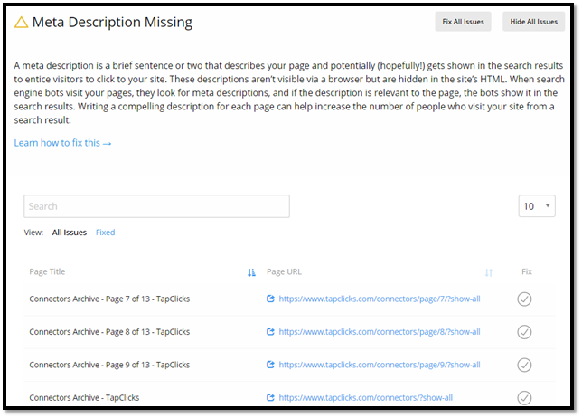 Missing Meta Descriptions – Site Auditor
