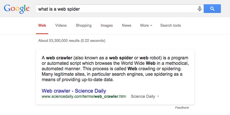 Google scraping a defintion for web spider